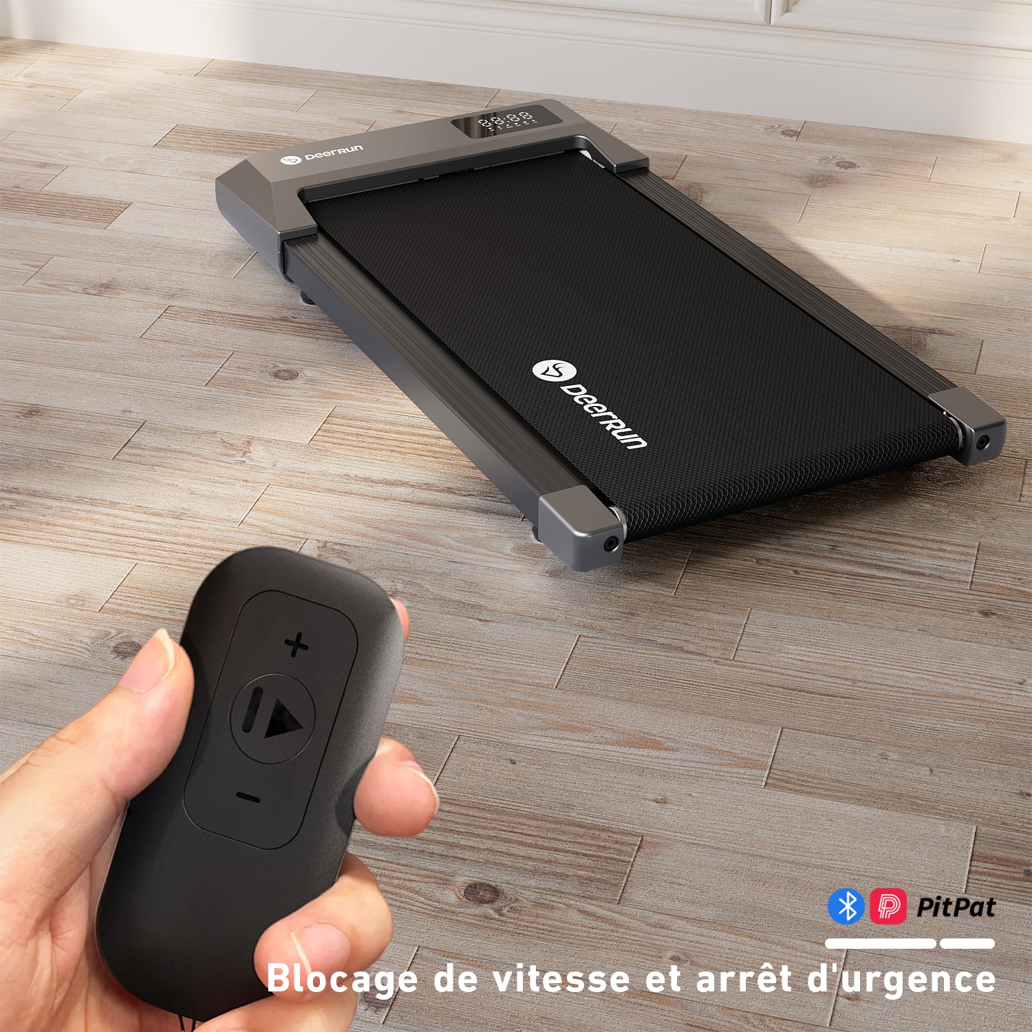 DeerRun Q1 Mini Tapis de course-Compact et sûr, approuvé pour les adolescents 74 kg, 4 km/h