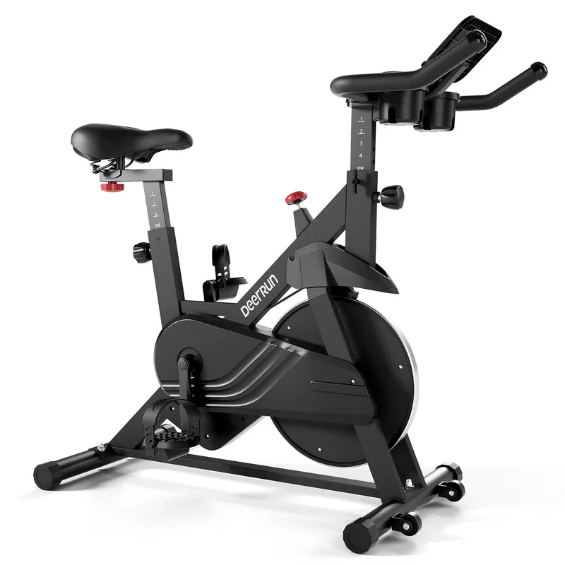 DeerRun S500 Vélo d'intérieur intelligent noir avec résistance magnétique réglable et ceinture silencieuse et application PitPat