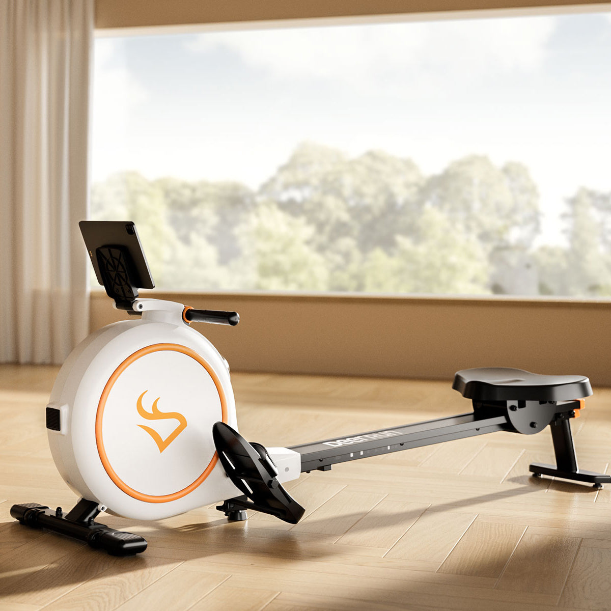 DeerRun RW600 Rameur intelligent avec résistance magnétique réglable à 32 niveaux et long rail coulissant et application PitPat