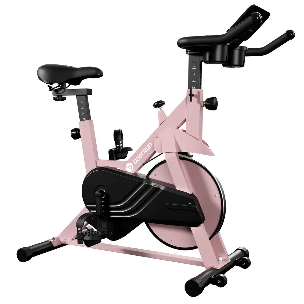 DeerRun S500 Vélo d'intérieur intelligent Rose avec résistance magnétique réglable, ceinture silencieuse et application PitPat