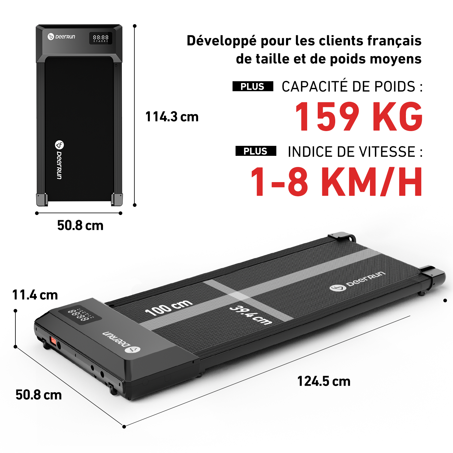 DeerRun Q1 Urban Plus Smart Walk Tapis de course de grande taille – Capacité de charge de 159 kg avec télécommande