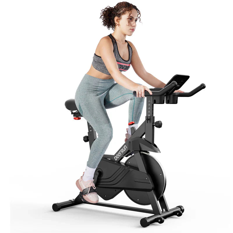 DeerRun S500 Vélo d'intérieur intelligent noir avec résistance magnétique réglable et ceinture silencieuse et application PitPat