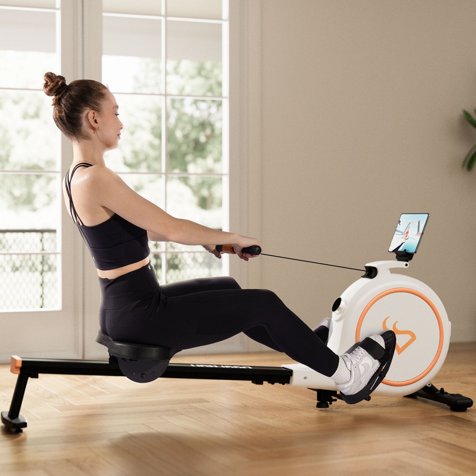DeerRun RW600 Rameur intelligent avec résistance magnétique réglable à 32 niveaux et long rail coulissant et application PitPat