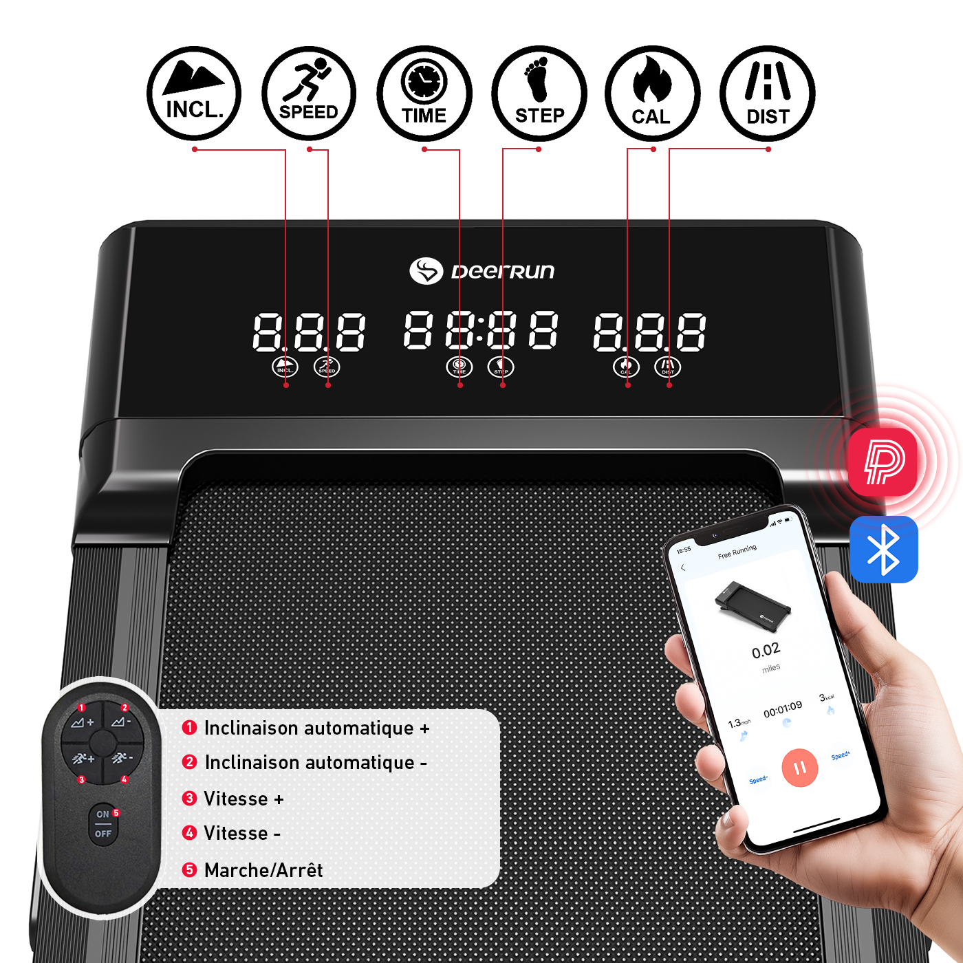DeerRun Z10 Tapis de course Smart Walk avec inclinaison automatique de 12 % et télécommande