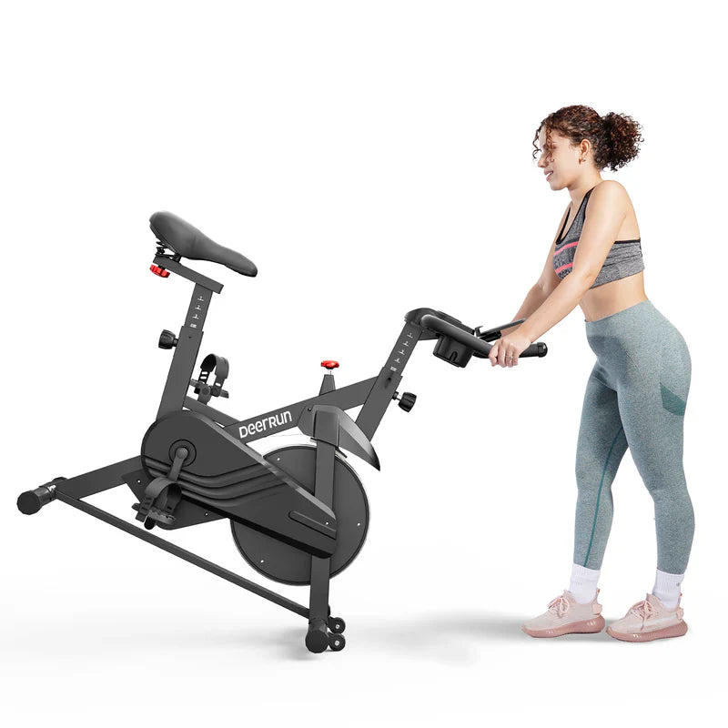 DeerRun S500 Vélo d'intérieur intelligent noir avec résistance magnétique réglable et ceinture silencieuse et application PitPat