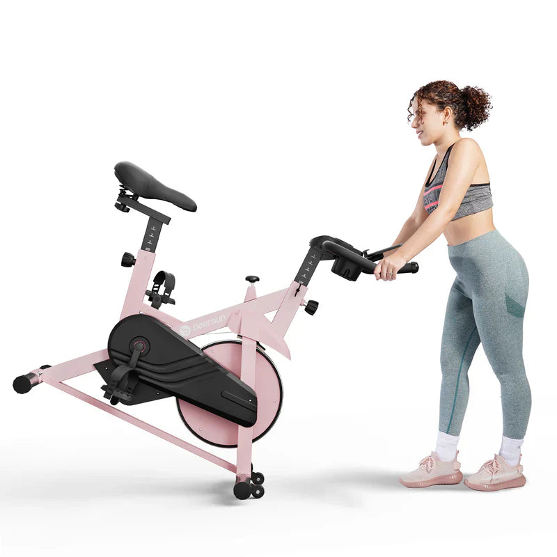 DeerRun S500 Vélo d'intérieur intelligent Rose avec résistance magnétique réglable, ceinture silencieuse et application PitPat