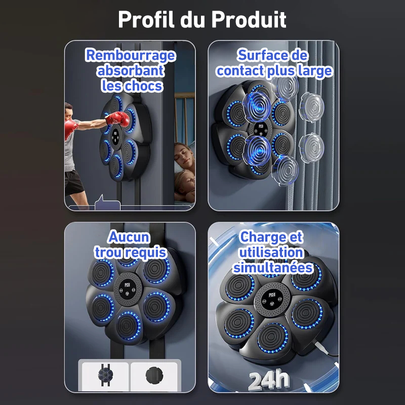 DeerRun Machine de boxe musicale intelligente (gants et câble de charge inclus)