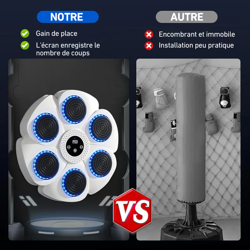 DeerRun Machine de boxe musicale intelligente (gants et câble de charge inclus)