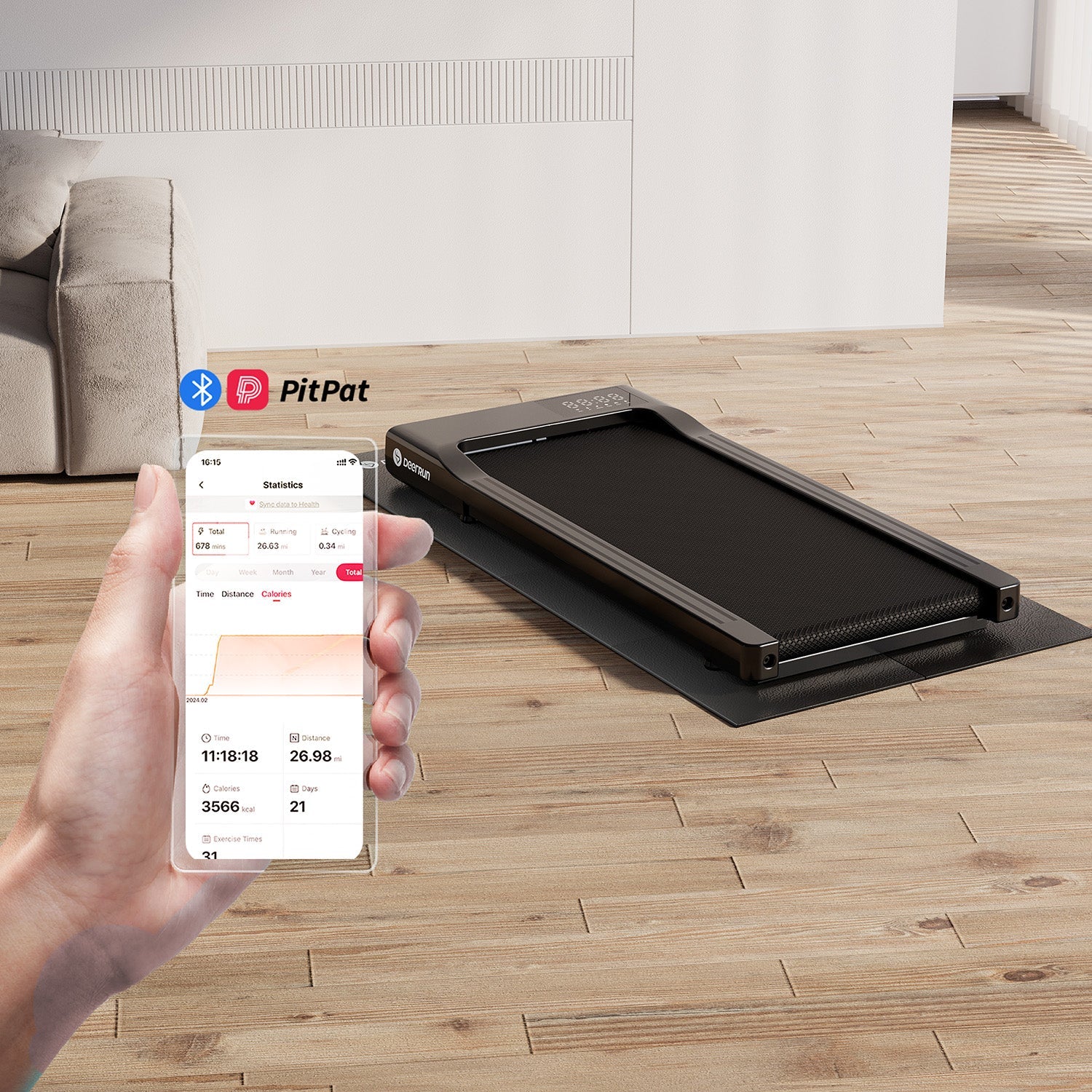 DeerRun Q1 Classic Plus – Tapis de course intelligent avec une plus grande surface de course, une capacité de charge de 158 kg et une télécommande