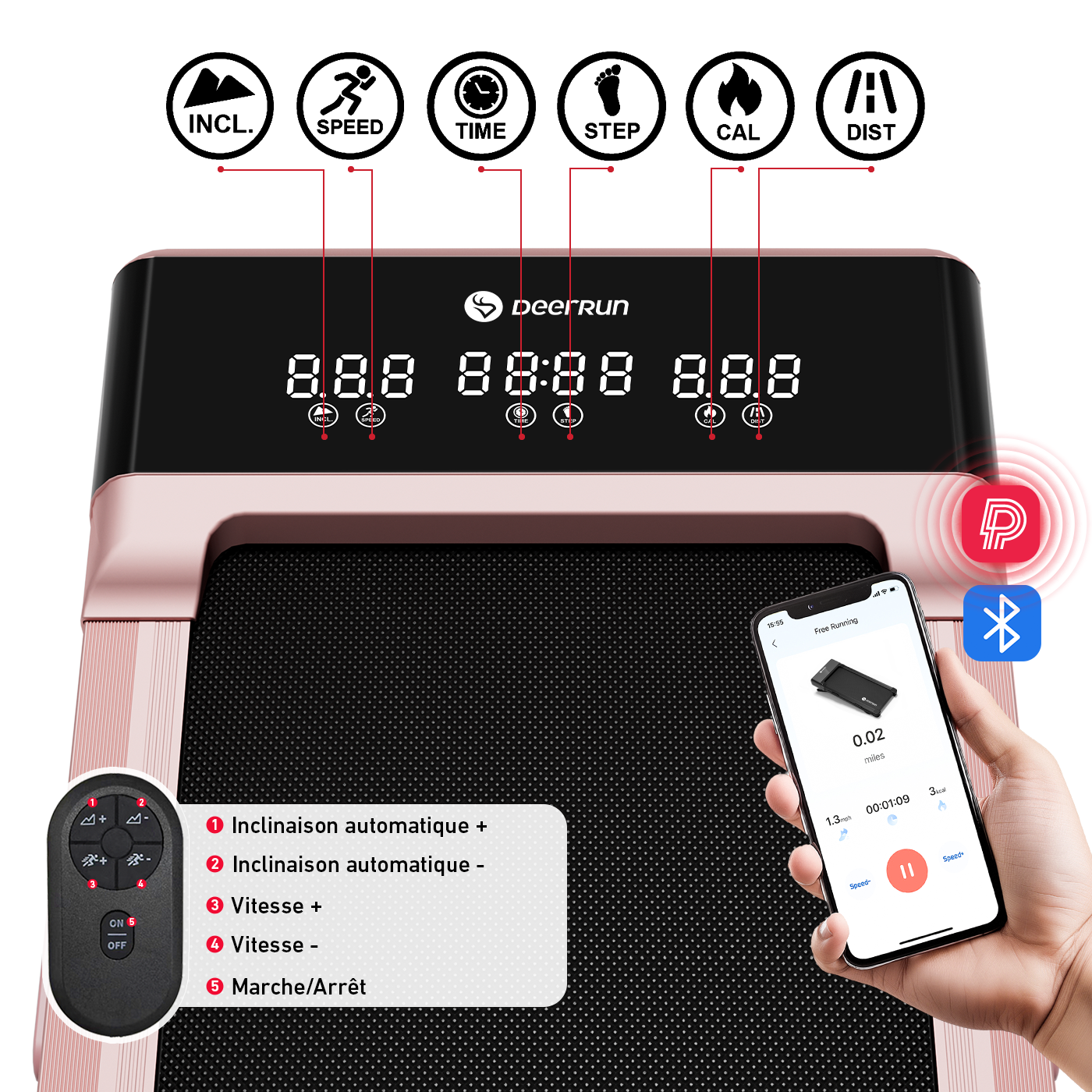 DeerRun Z10 Tapis de course Smart Walk avec inclinaison automatique de 12 % et télécommande