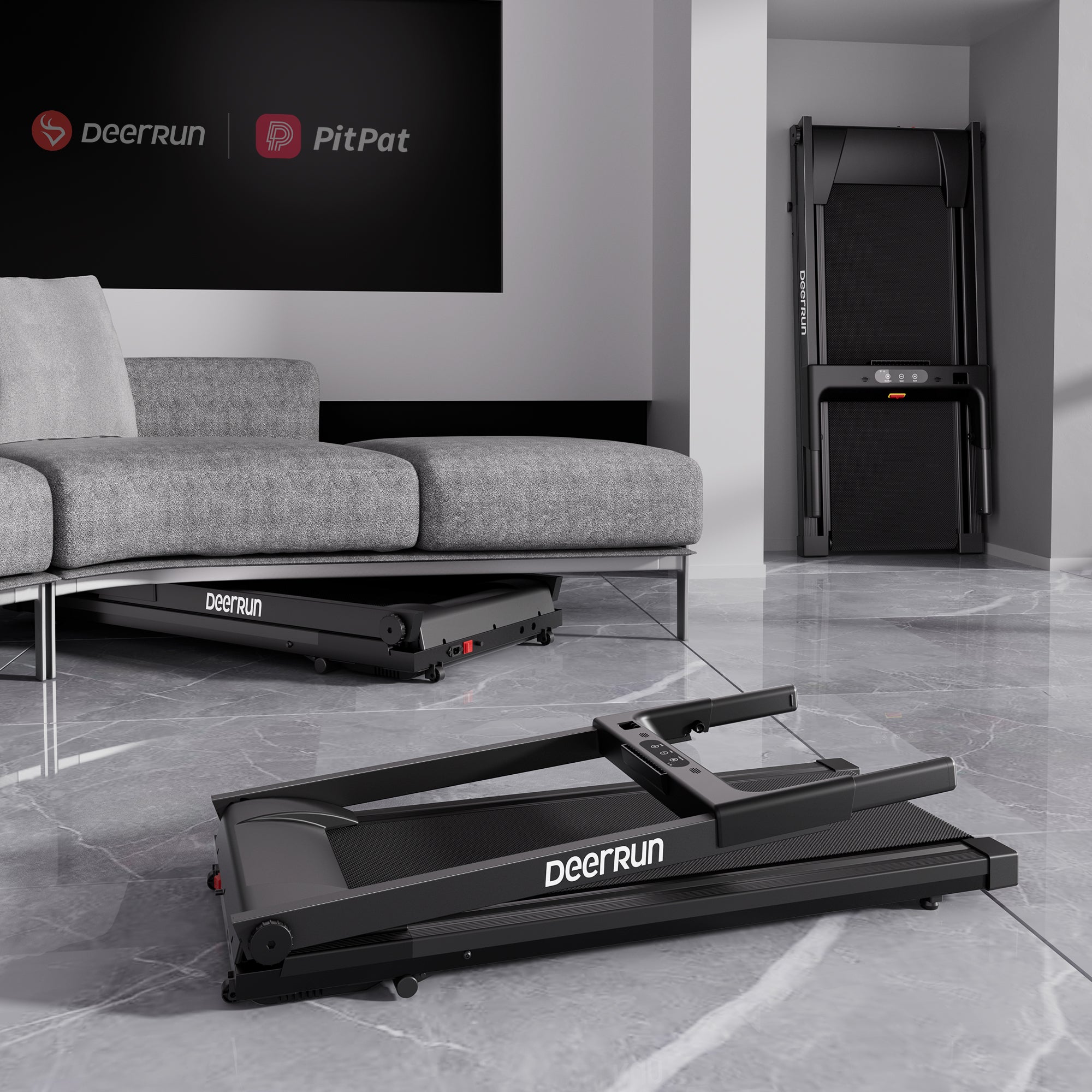 DeerRun A1 Urban-Tapis de course pliable intelligent avec inclinaison de 6 % et NFC | 158 kg, 16 km/h,Noir