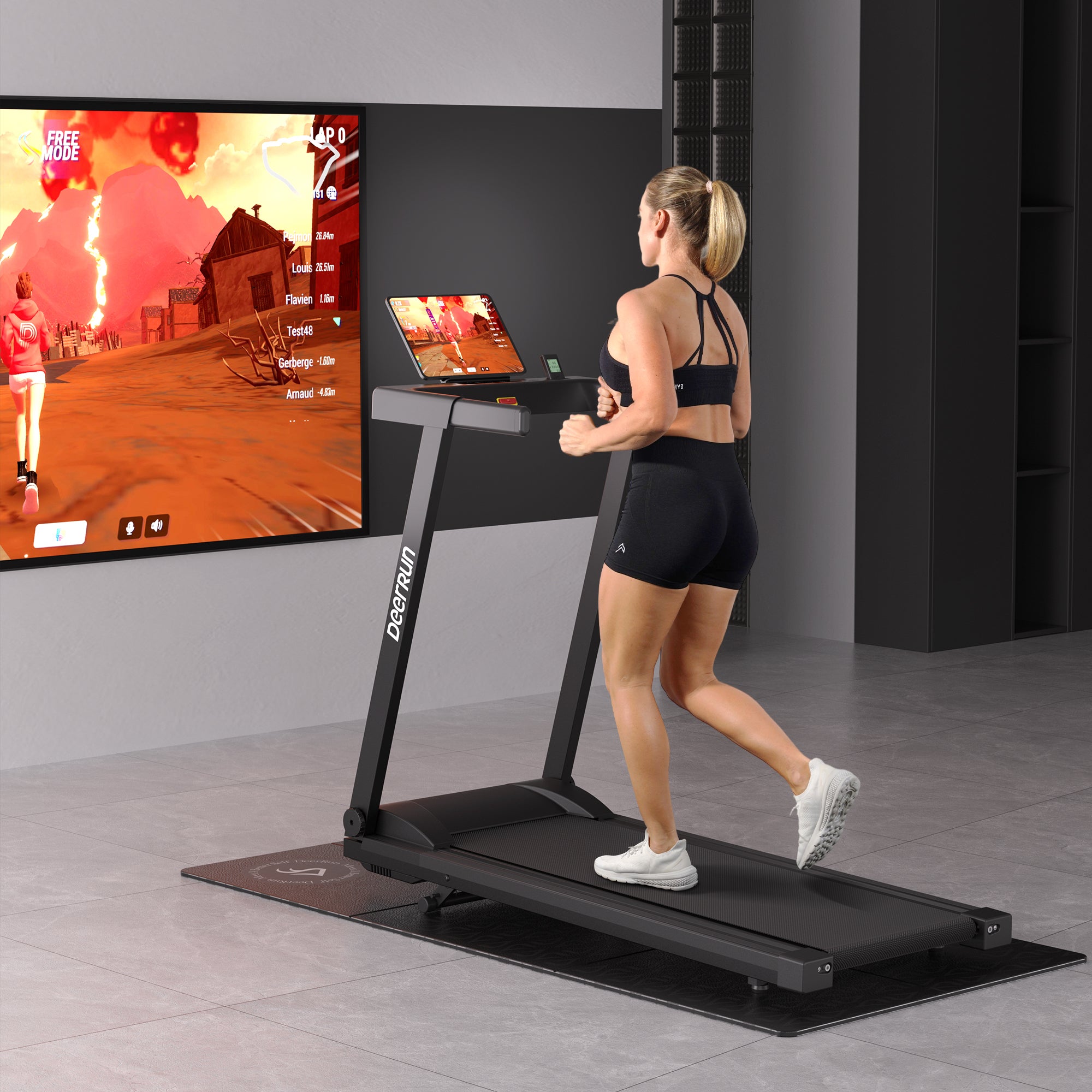 DeerRun A1 Urban-Tapis de course pliable intelligent avec inclinaison de 6 % et NFC | 158 kg, 16 km/h,Noir