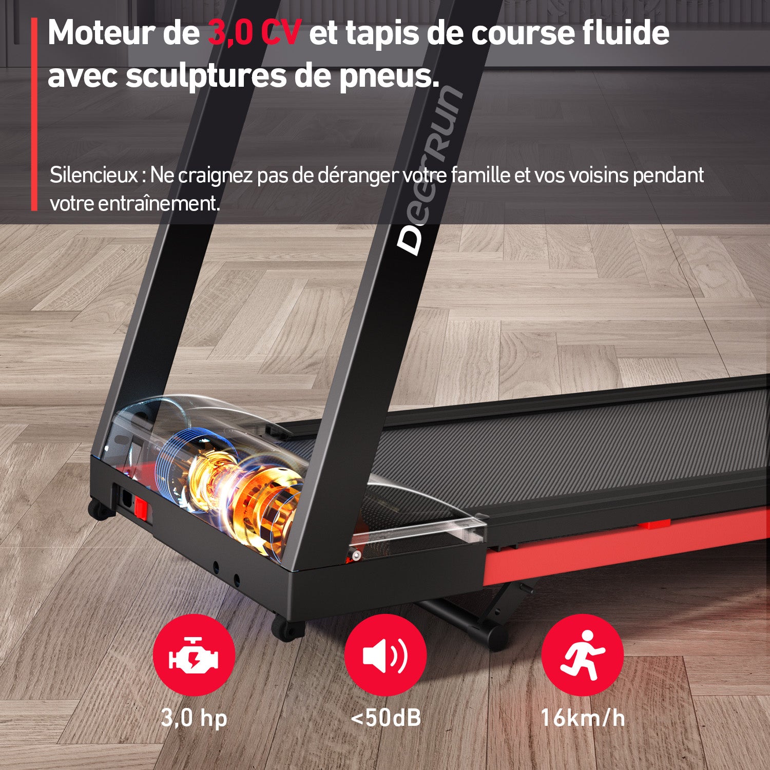 DeerRun A1 Pro Move+ – Tapis de course pliable avec inclinaison de 6 % | Puce de mise à niveau 2025 et prise en charge NFC | Capacité de charge de 158 kg, jusqu'à 16 km/h