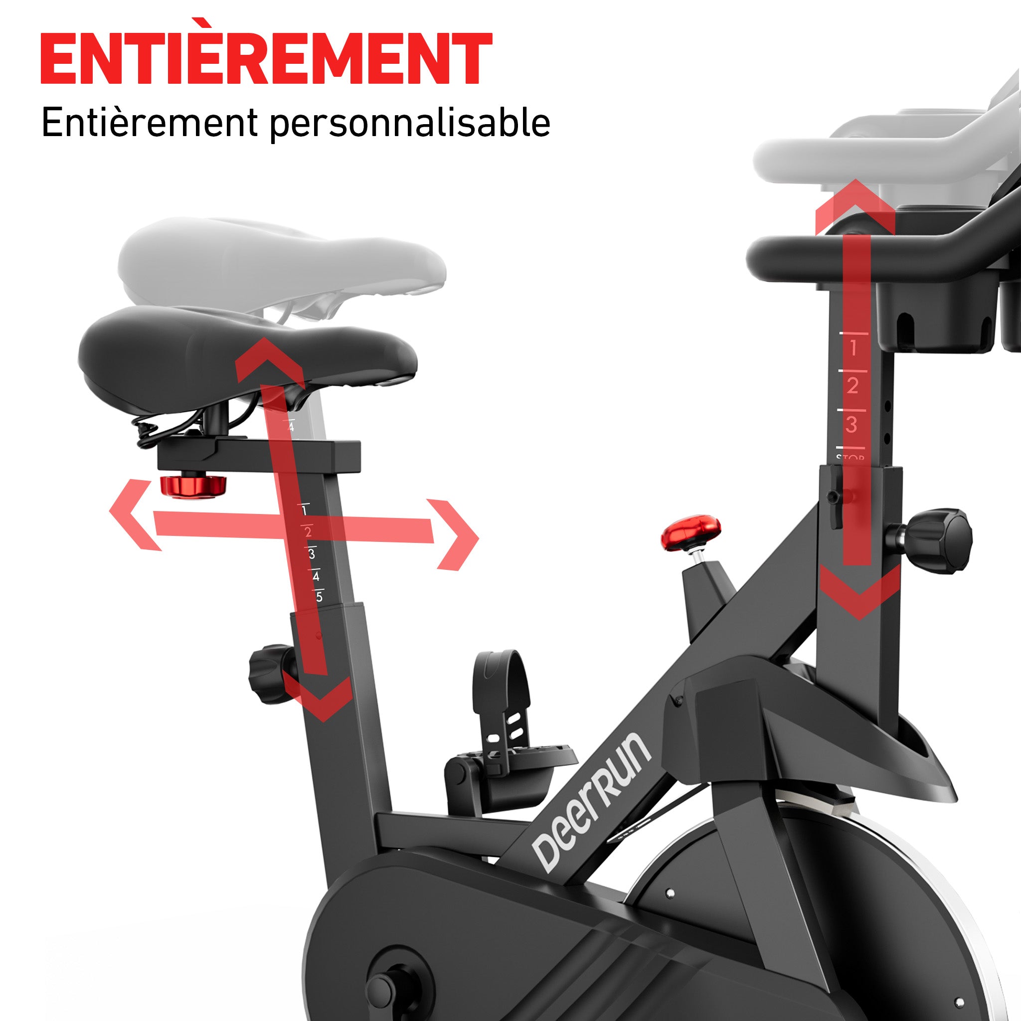 DeerRun S500 Vélo d'intérieur intelligent noir avec résistance magnétique réglable et ceinture silencieuse et application PitPat