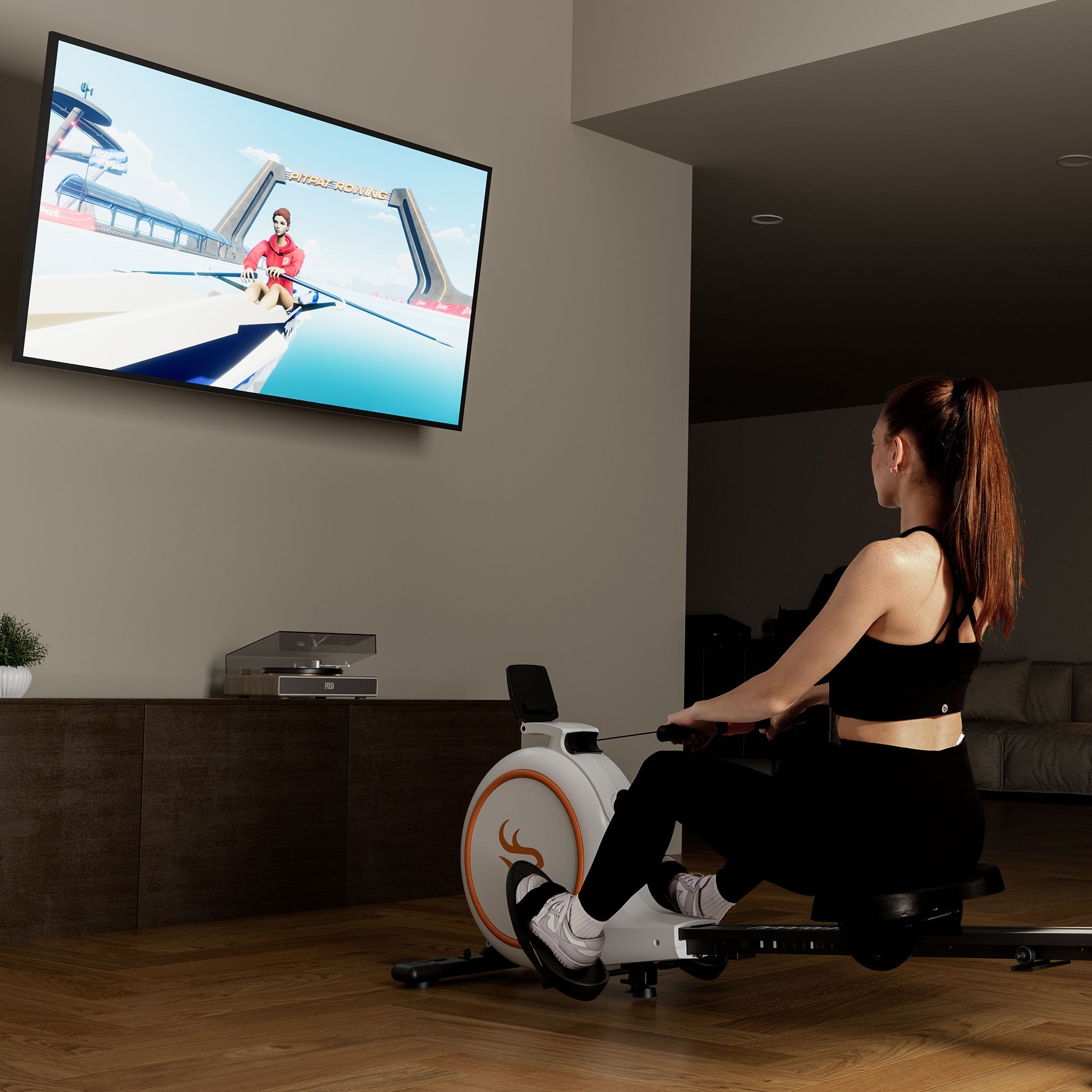 DeerRun RW600 Rameur intelligent avec résistance magnétique réglable à 32 niveaux et long rail coulissant et application PitPat