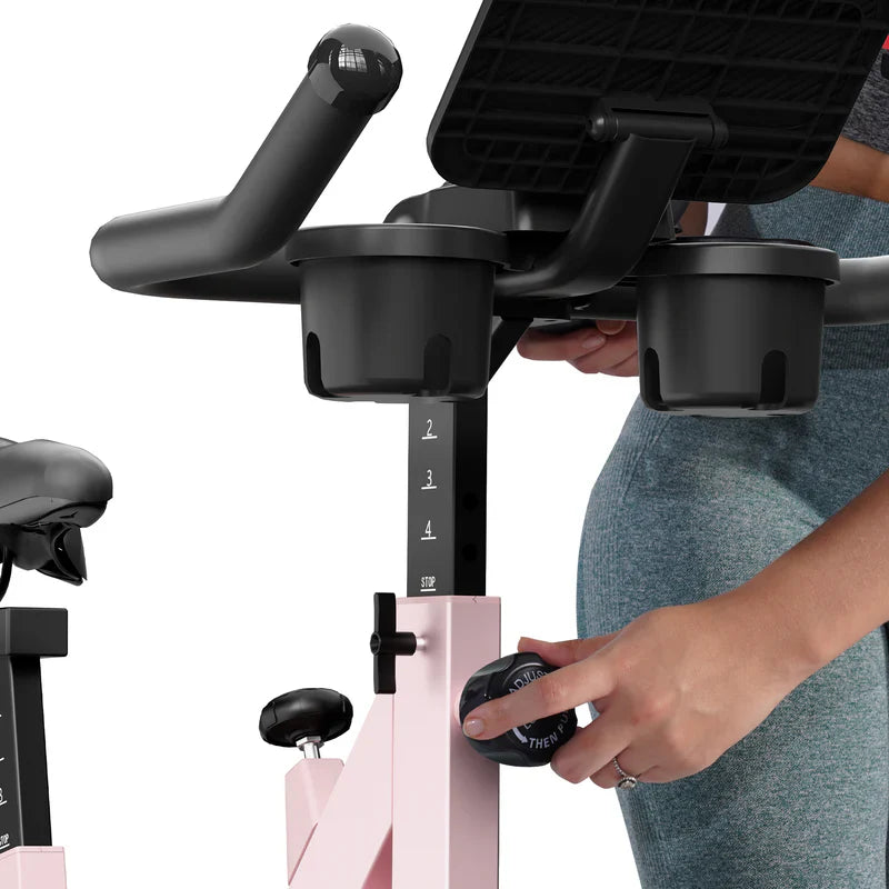 DeerRun S500 Vélo d'intérieur intelligent Rose avec résistance magnétique réglable, ceinture silencieuse et application PitPat