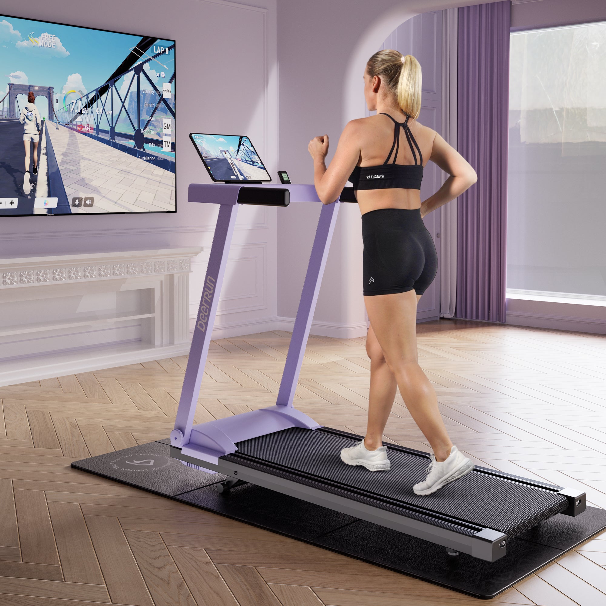 DeerRun A1 Urban-Tapis de course pliable intelligent avec inclinaison de 6 % et NFC | 150 kg, 16 km/h,Violet