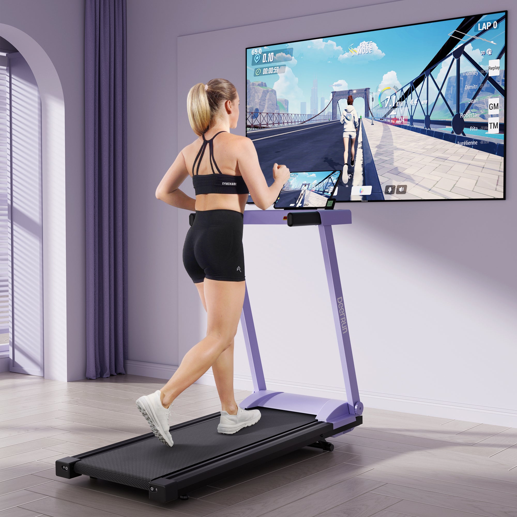 DeerRun A1 Urban-Tapis de course pliable intelligent avec inclinaison de 6 % et NFC | 150 kg, 16 km/h,Violet