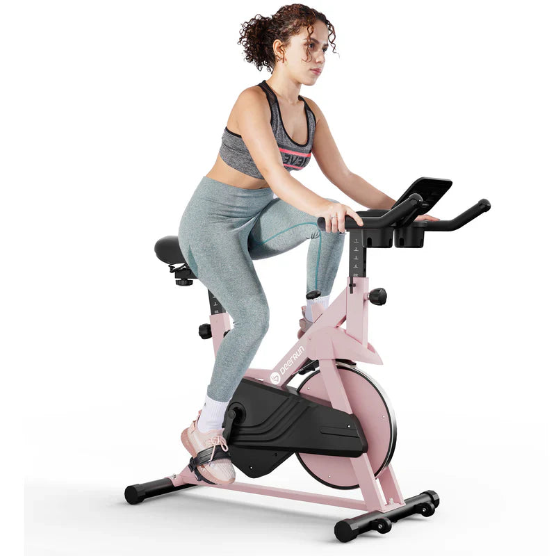 DeerRun S500 Vélo d'intérieur intelligent Rose avec résistance magnétique réglable, ceinture silencieuse et application PitPat