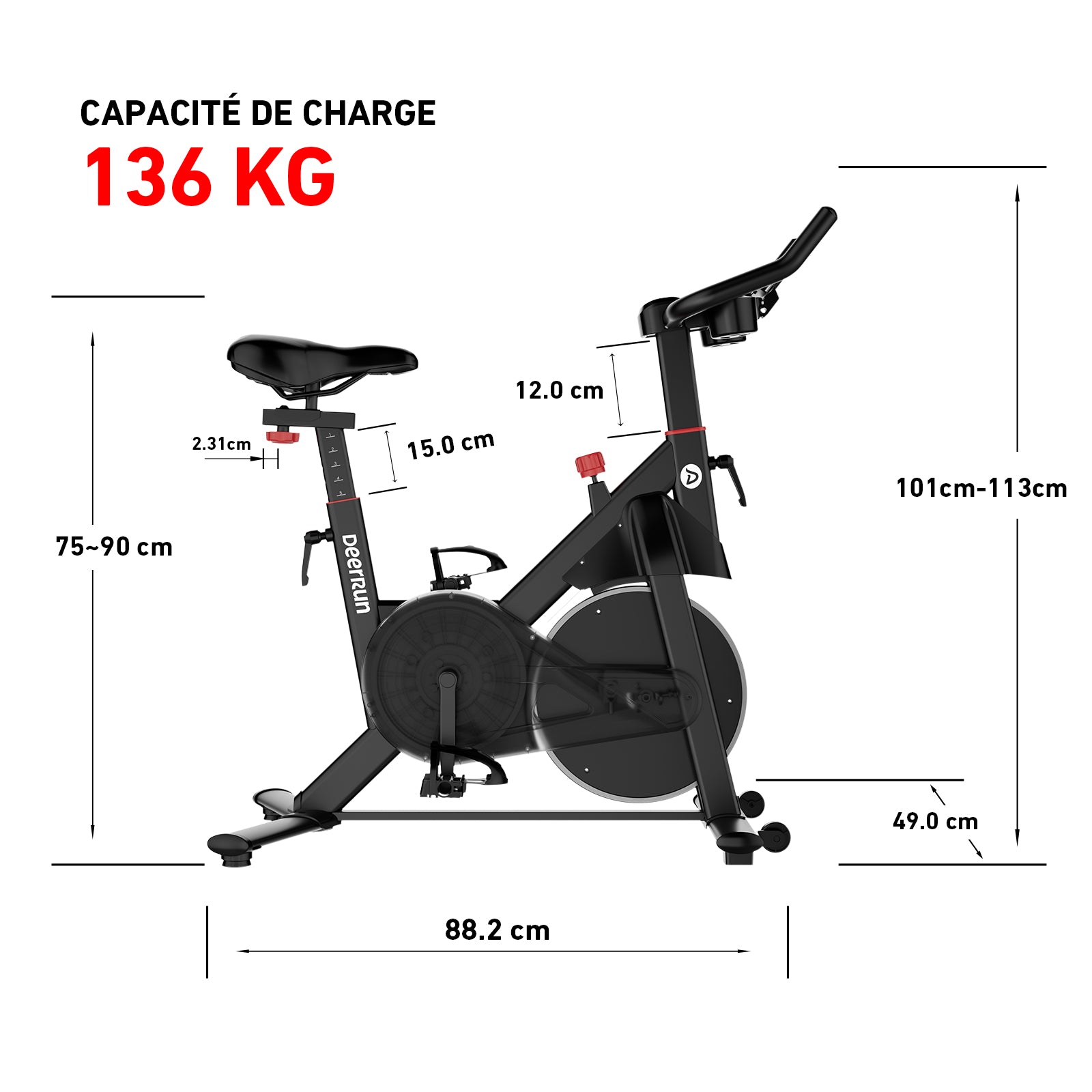 DeerRun S500 Pro King Size Vélo d'intérieur pour personnes de grande taille, résistance magnétique 32, écran LED