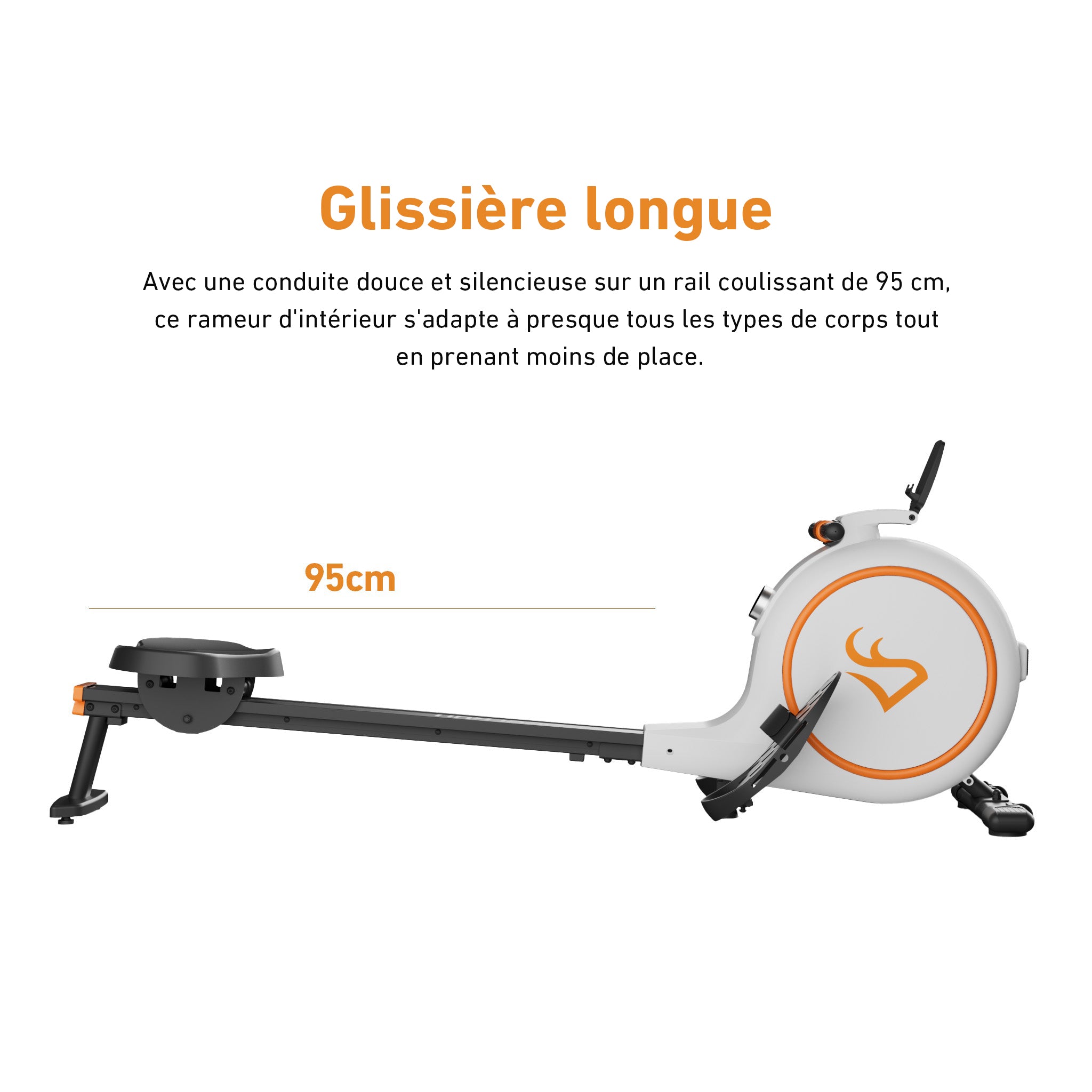 DeerRun RW600 Rameur intelligent avec résistance magnétique réglable à 32 niveaux et long rail coulissant et application PitPat