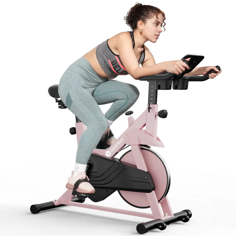 DeerRun S500 Vélo d'intérieur intelligent Rose avec résistance magnétique réglable, ceinture silencieuse et application PitPat