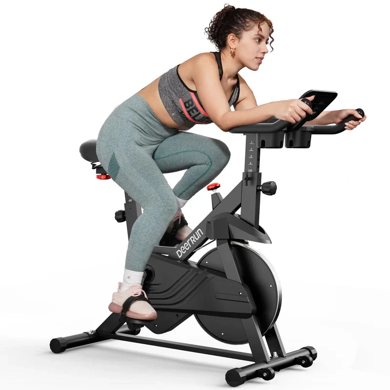 DeerRun S500 Vélo d'intérieur intelligent noir avec résistance magnétique réglable et ceinture silencieuse et application PitPat
