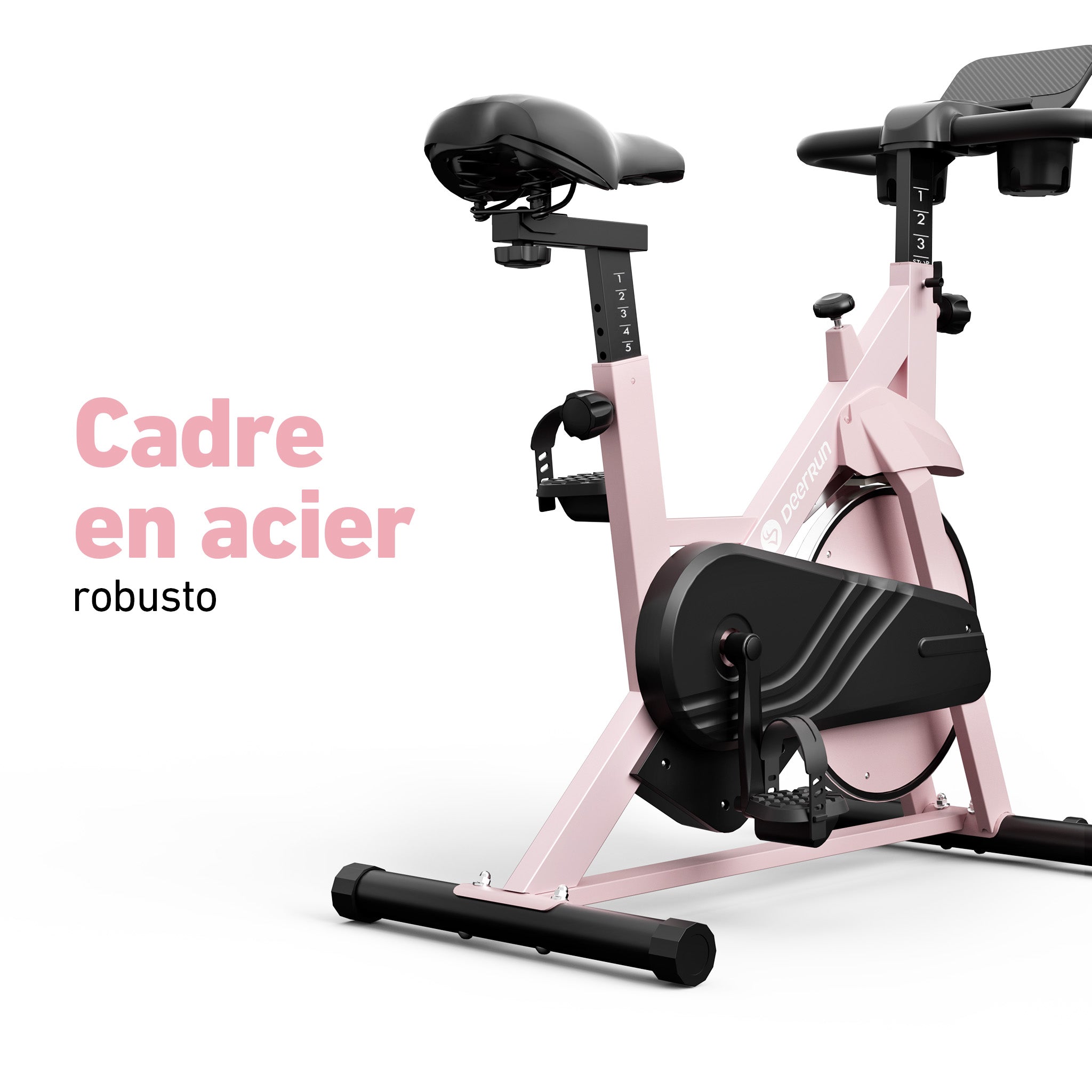 DeerRun S500 Vélo d'intérieur intelligent Rose avec résistance magnétique réglable, ceinture silencieuse et application PitPat