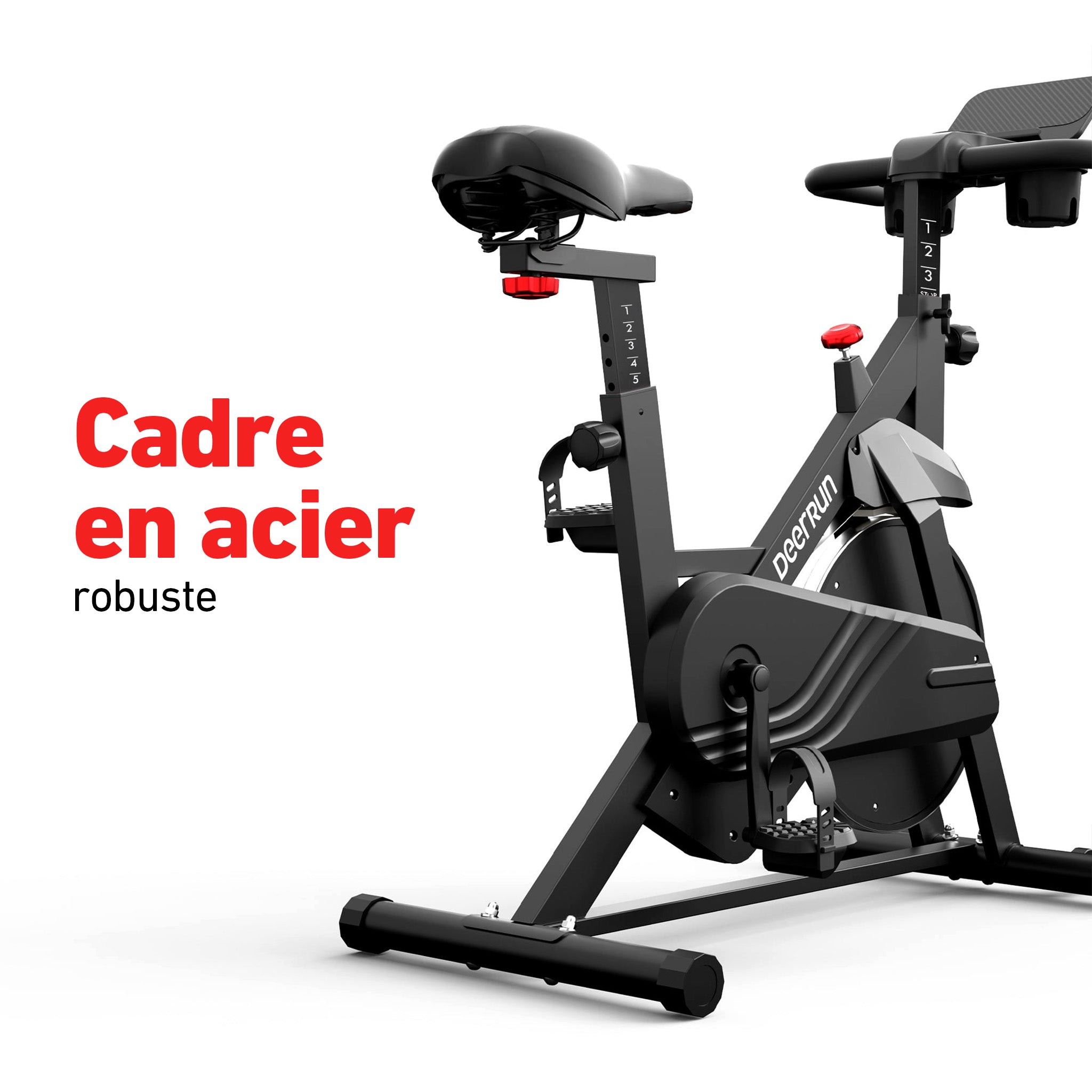 DeerRun S500 Vélo d'intérieur intelligent noir avec résistance magnétique réglable et ceinture silencieuse et application PitPat