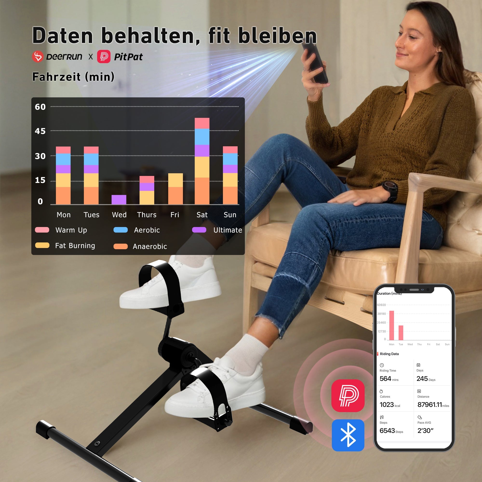 DeerRun O1 Vélo électrique placé sous la table, brûle des calories
