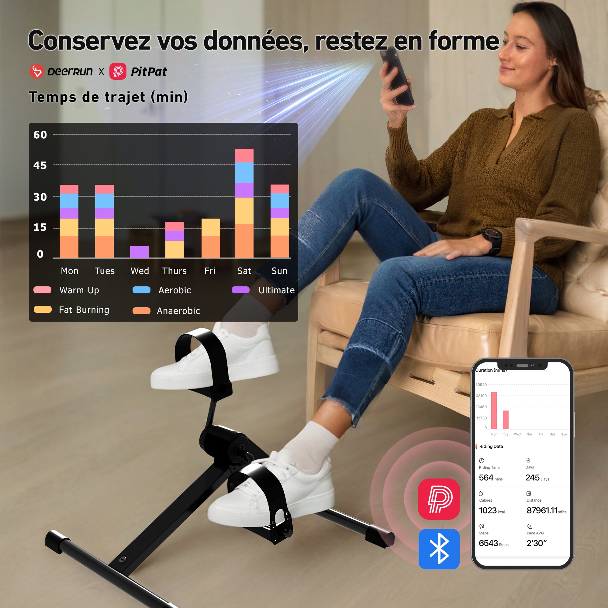 DeerRun O1 Vélo électrique placé sous la table, brûle des calories