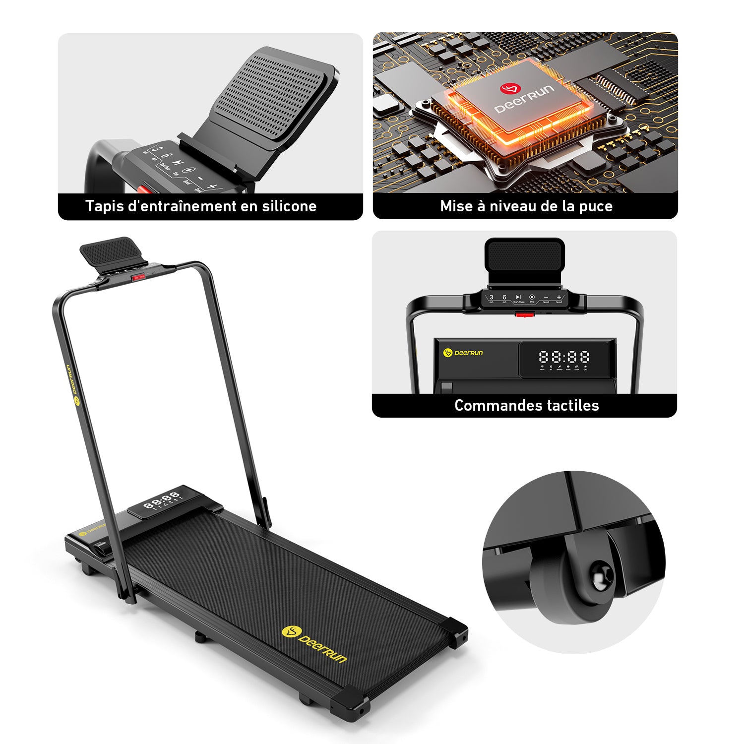 DeerRun A5 Pro Tapis de course intelligent 2 en 1 Energy-2025 Noir | Capacité de charge améliorée de 145 kg Offre Flash – Pour une durée limitée seulement