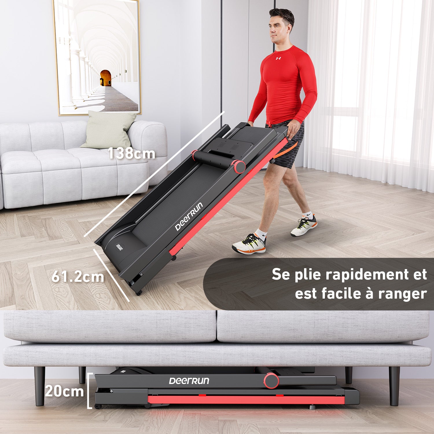 DeerRun A1 Pro Move+ – Tapis de course pliable avec inclinaison de 6 % | Puce de mise à niveau 2025 et prise en charge NFC | Capacité de charge de 158 kg, jusqu'à 16 km/h