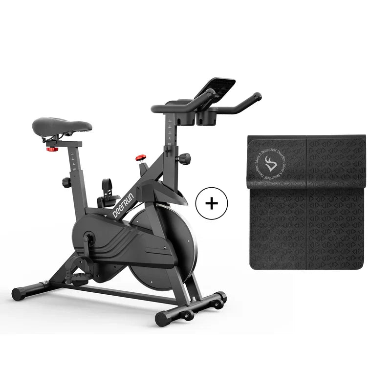 DeerRun S500 Vélo d'intérieur intelligent noir avec résistance magnétique réglable et ceinture silencieuse et application PitPat