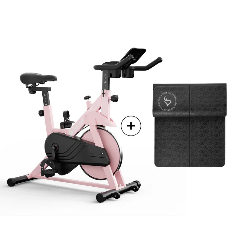 DeerRun S500 Vélo d'intérieur intelligent Rose avec résistance magnétique réglable, ceinture silencieuse et application PitPat