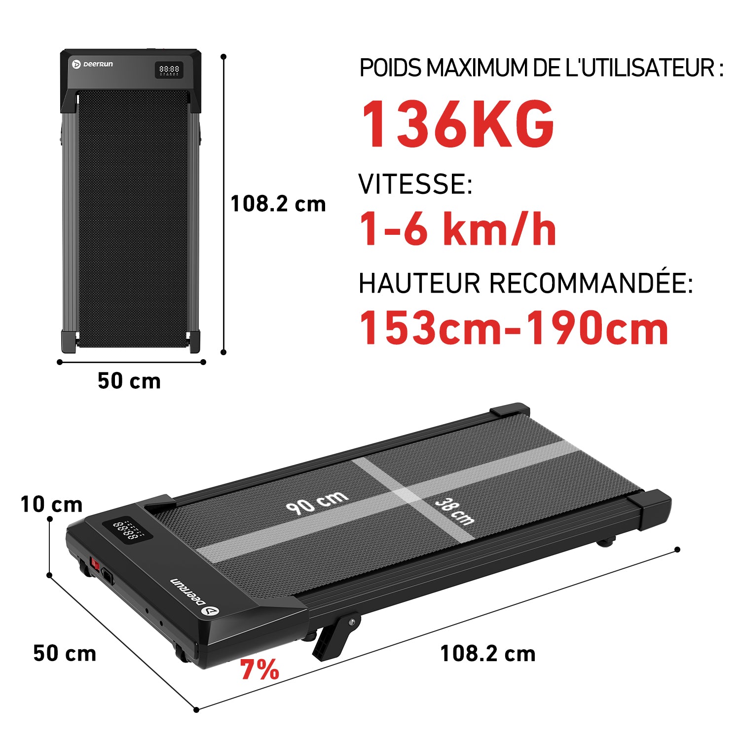 DeerRun Q2 Urban Tapis de marche avec inclinaison Télécommande pour tapis de course