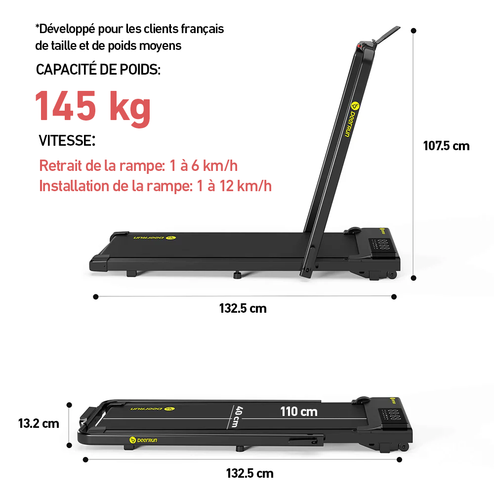 DeerRun A5 Pro Tapis de course intelligent 2 en 1 Energy-2025 Noir | Capacité de charge améliorée de 145 kg Offre Flash – Pour une durée limitée seulement