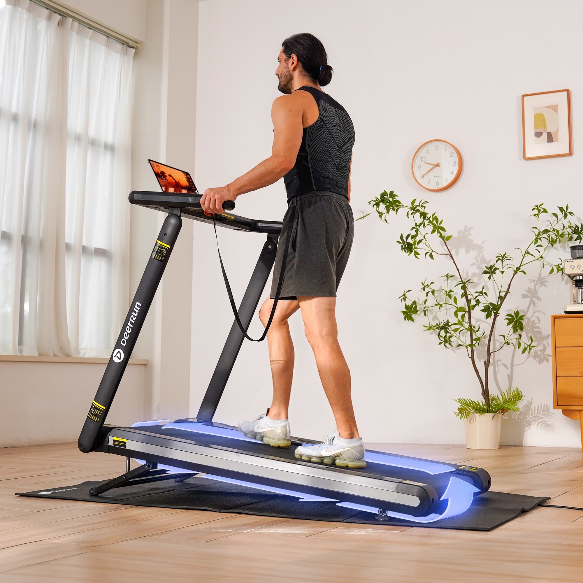 DeerRun X20 Smart Tapis de course professionnel - inclinaison de 15 %, jusqu'à 18 km/h, grande surface de course