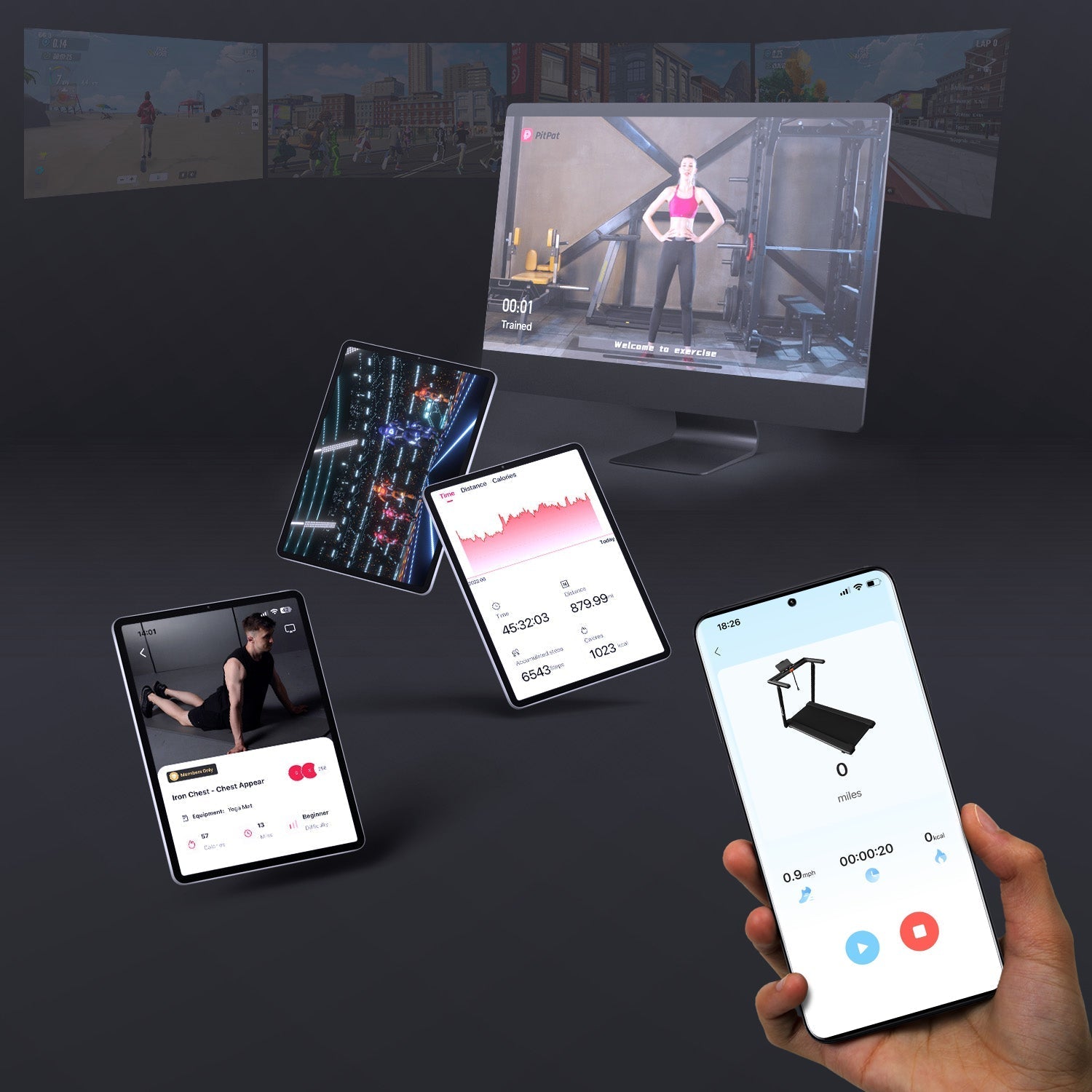 DeerRun X20 Smart Tapis de course professionnel - inclinaison de 15 %, jusqu'à 18 km/h, grande surface de course