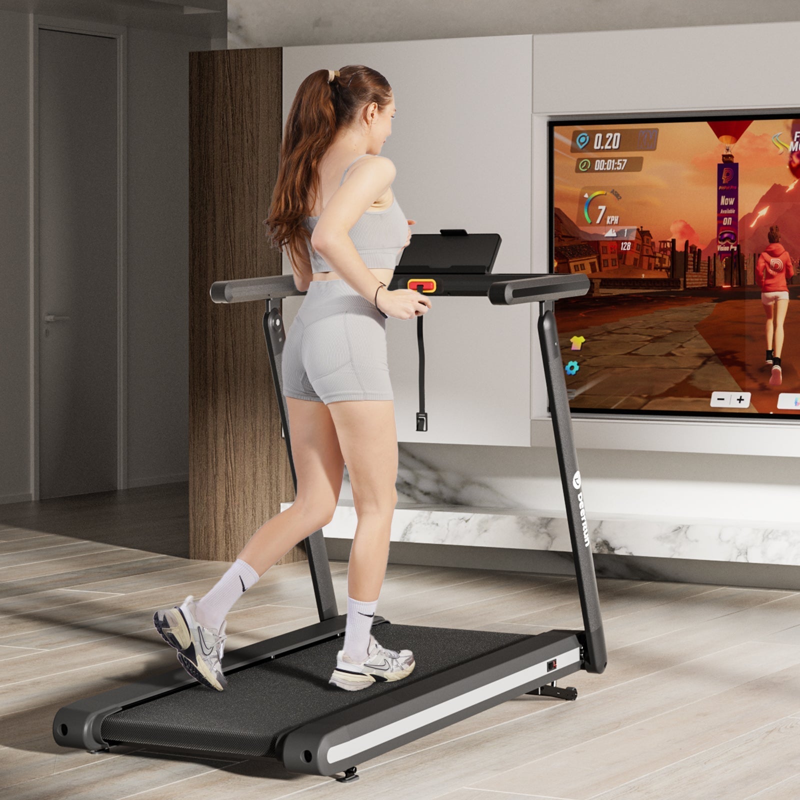 DeerRun X20 Smart Tapis de course professionnel - inclinaison de 15 %, jusqu'à 18 km/h, grande surface de course