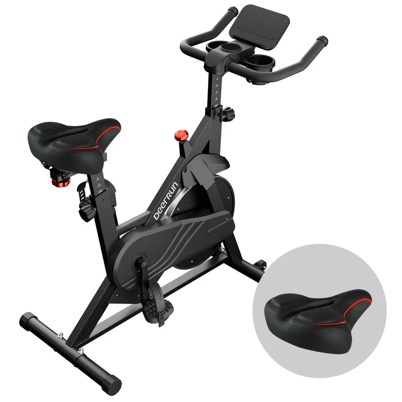 DeerRun S500 Vélo d'intérieur intelligent noir avec résistance magnétique réglable et ceinture silencieuse et application PitPat