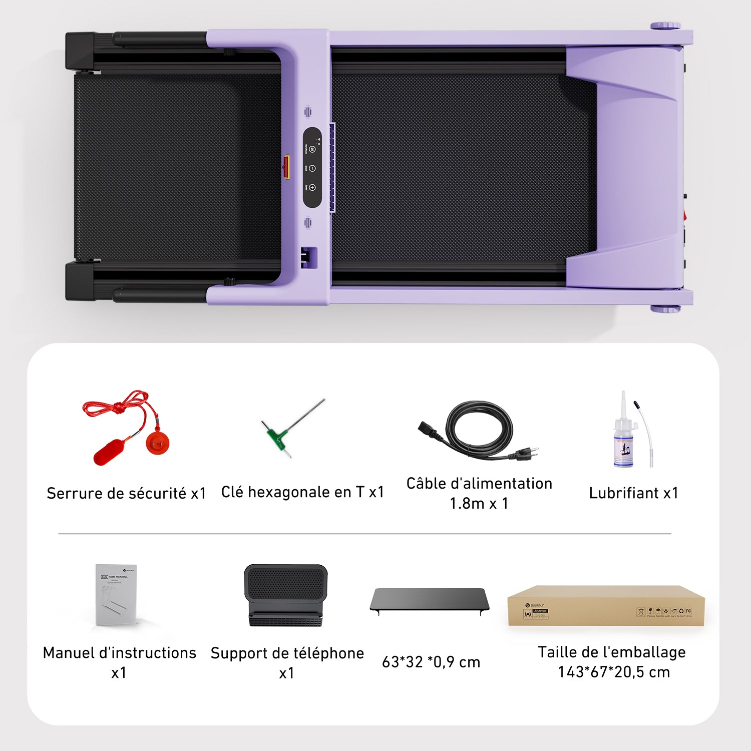 DeerRun A1 Urban-Tapis de course pliable intelligent avec inclinaison de 6 % et NFC | 150 kg, 16 km/h,Violet