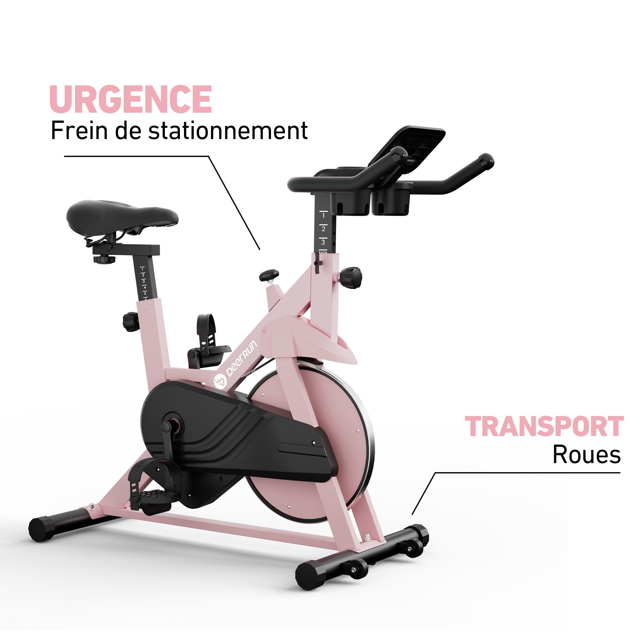DeerRun S500 Vélo d'intérieur intelligent Rose avec résistance magnétique réglable, ceinture silencieuse et application PitPat