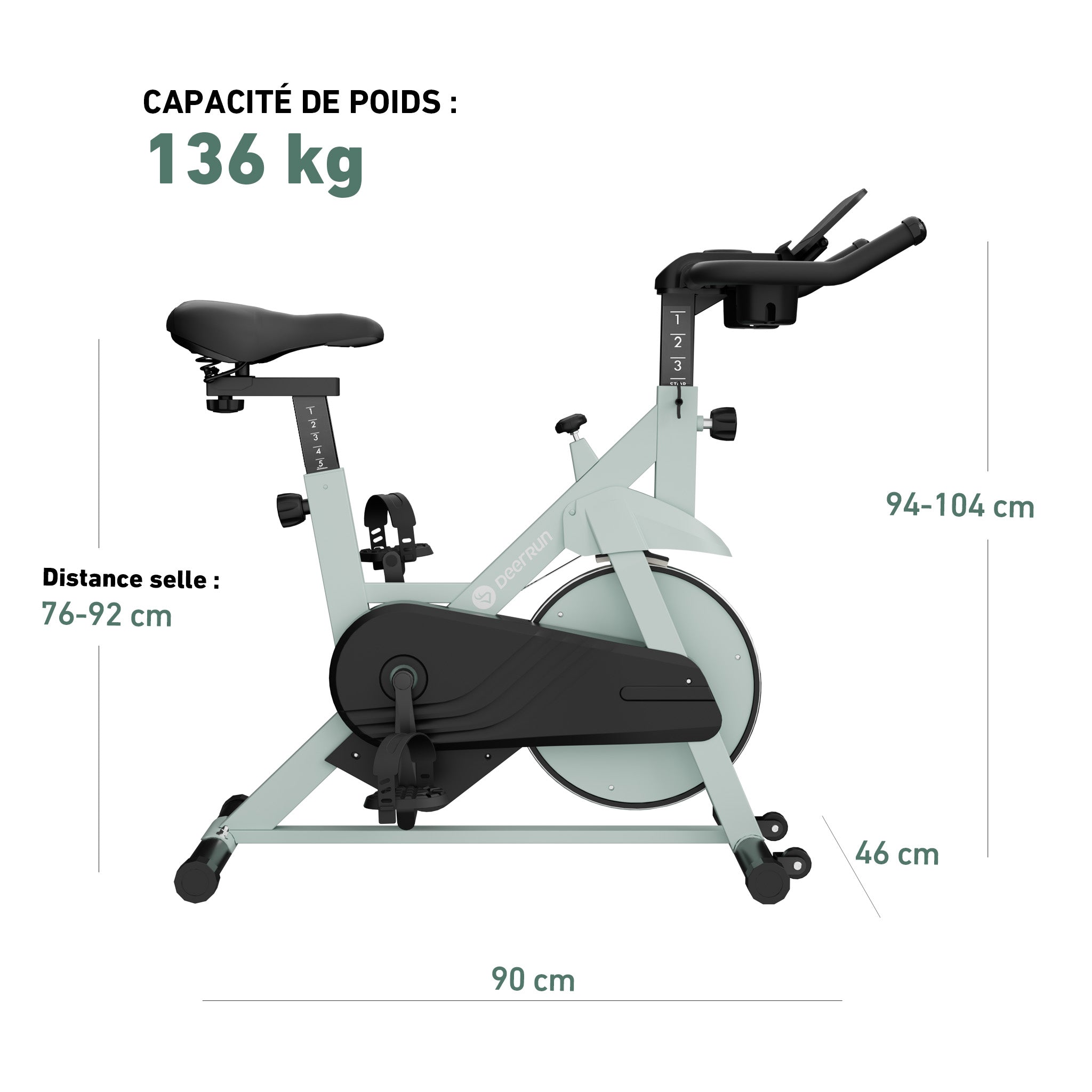 DeerRun S500 Vélo d'intérieur intelligent avec résistance magnétique réglable et ceinture silencieuse et application PitPat