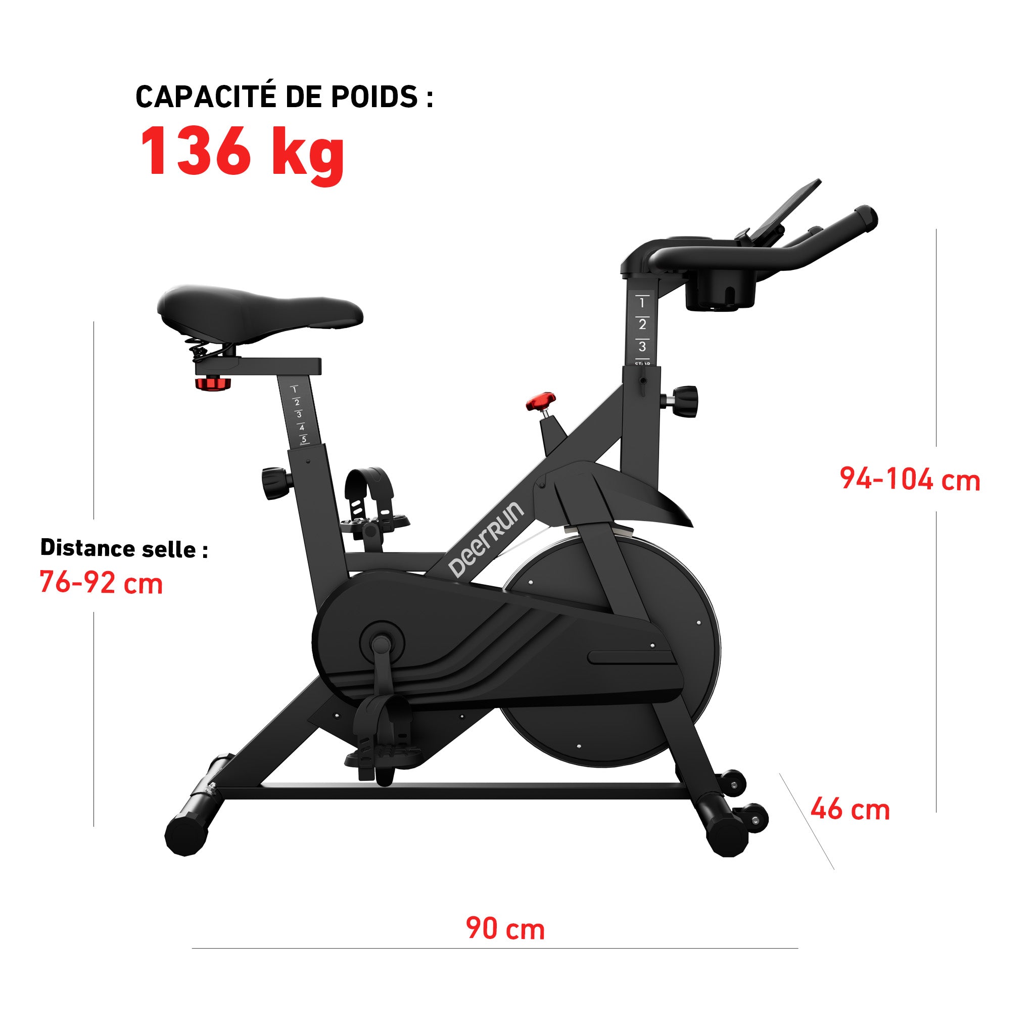 DeerRun S500 Vélo d'intérieur intelligent noir avec résistance magnétique réglable et ceinture silencieuse et application PitPat