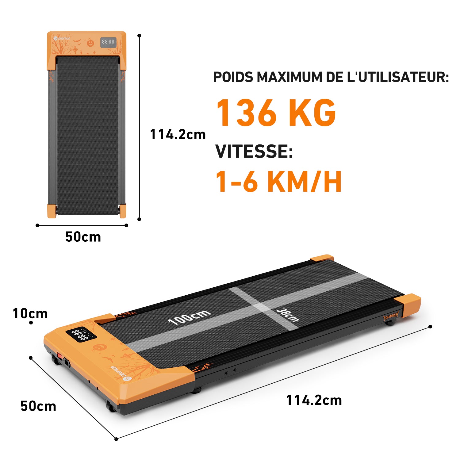 DeerRun Q1 Urban Plus Tapis de marche de grande taille – Capacité 159 kg avec télécommande