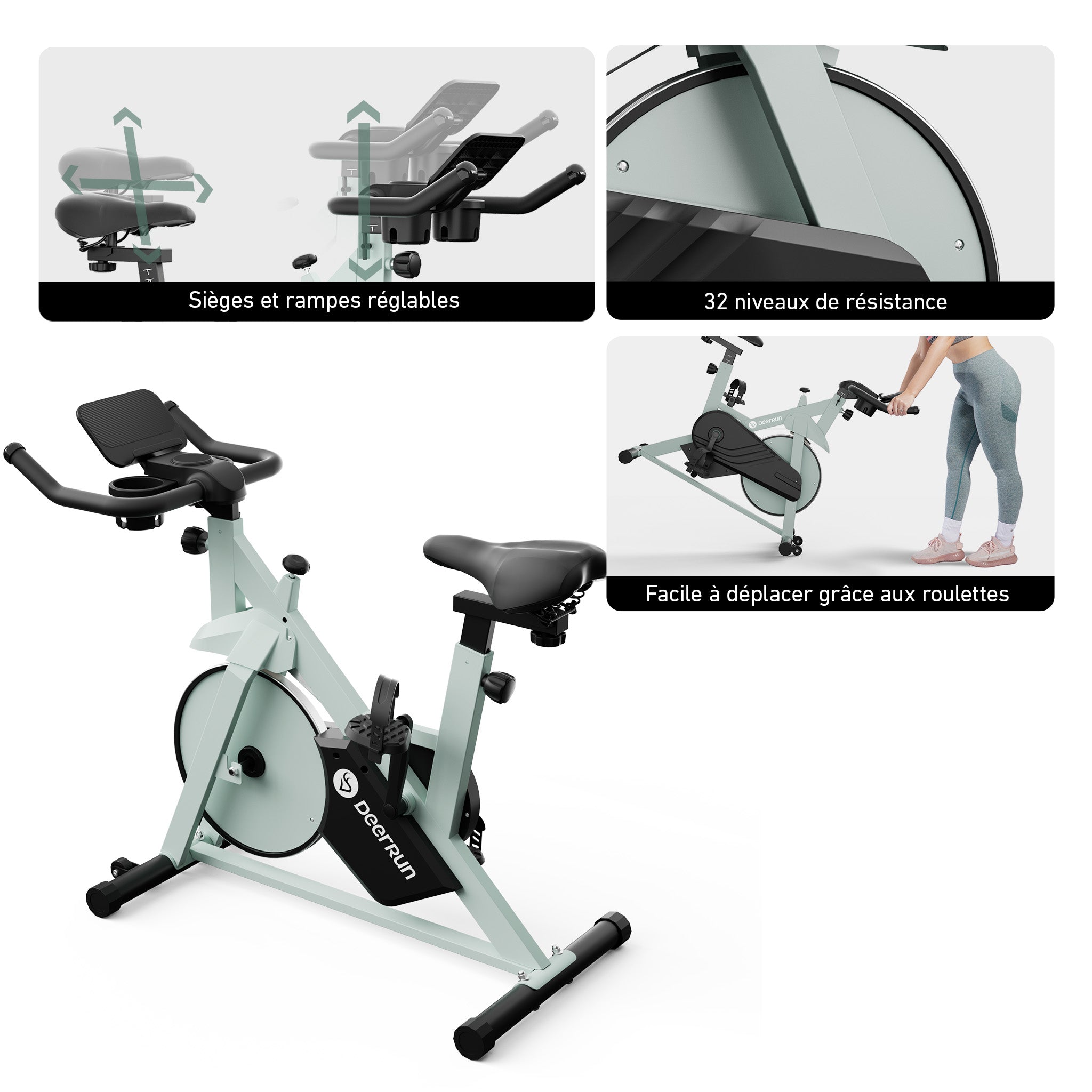 DeerRun S500 Vélo d'intérieur intelligent avec résistance magnétique réglable et ceinture silencieuse et application PitPat