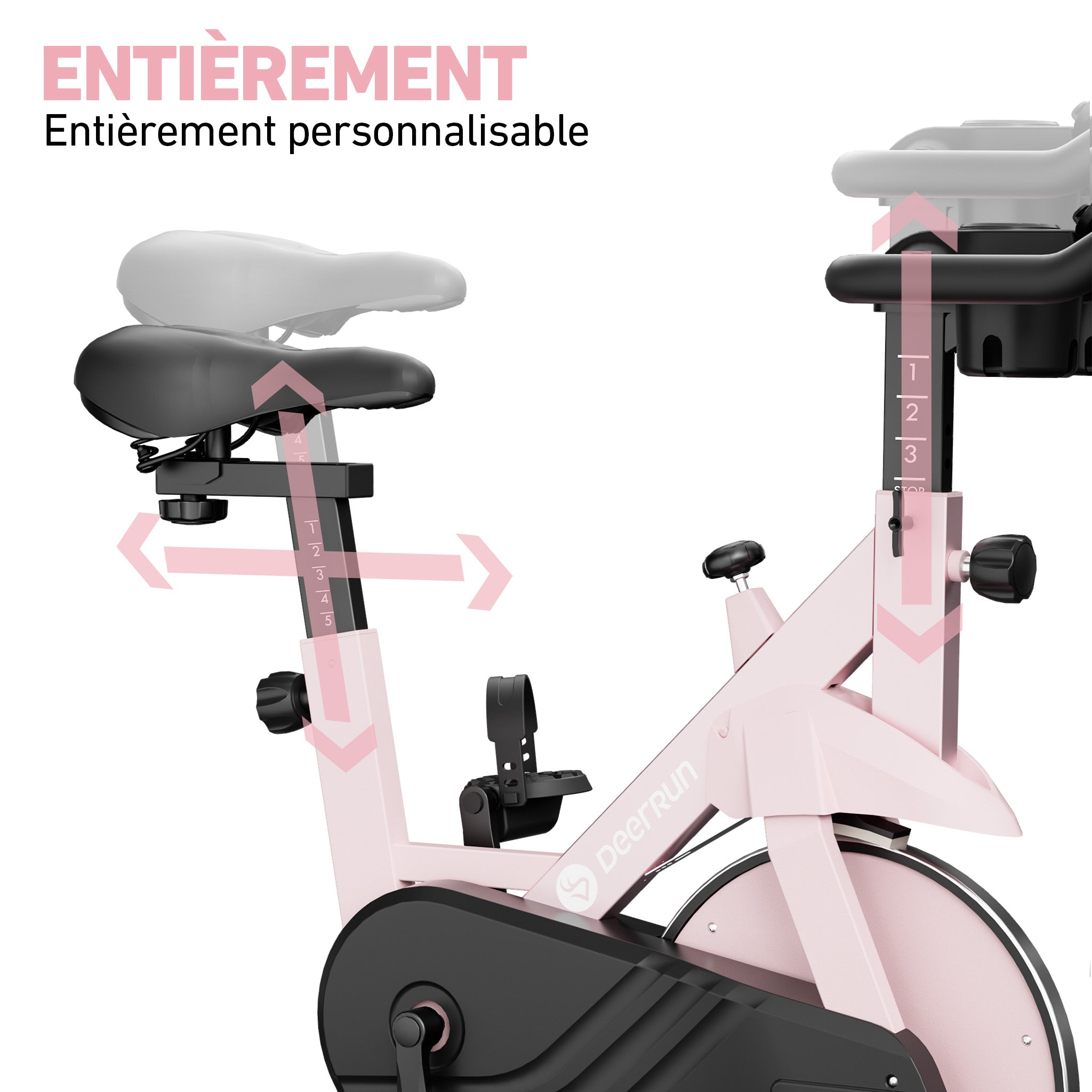 DeerRun S500 Vélo d'intérieur intelligent Rose avec résistance magnétique réglable, ceinture silencieuse et application PitPat